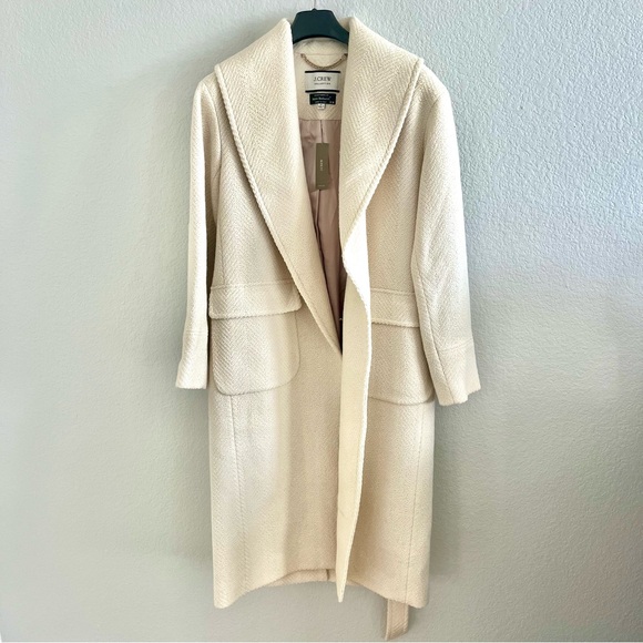 New J.Crew cream Italian wool herringbone wrap coat small - Picture 6 of 6